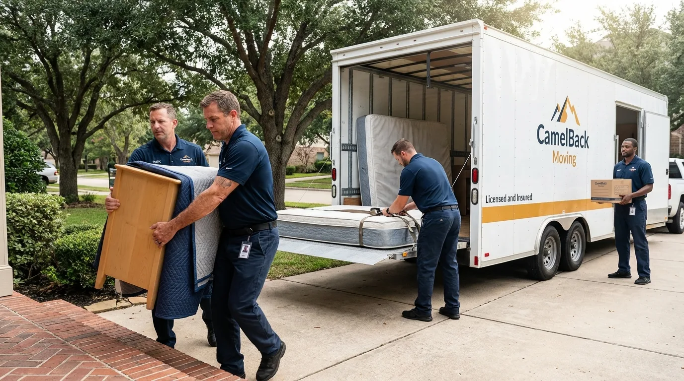 Crew loading residential truck for cross-state move from Grandview, MO